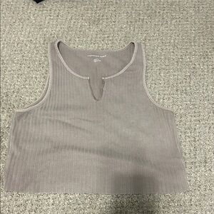 American Eagle Outfitters Ribbed Scoop Notch Tank Top - Taupe